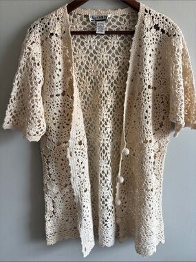 SK and company vintage Cream Crochet Openwork Cardigan Sweater